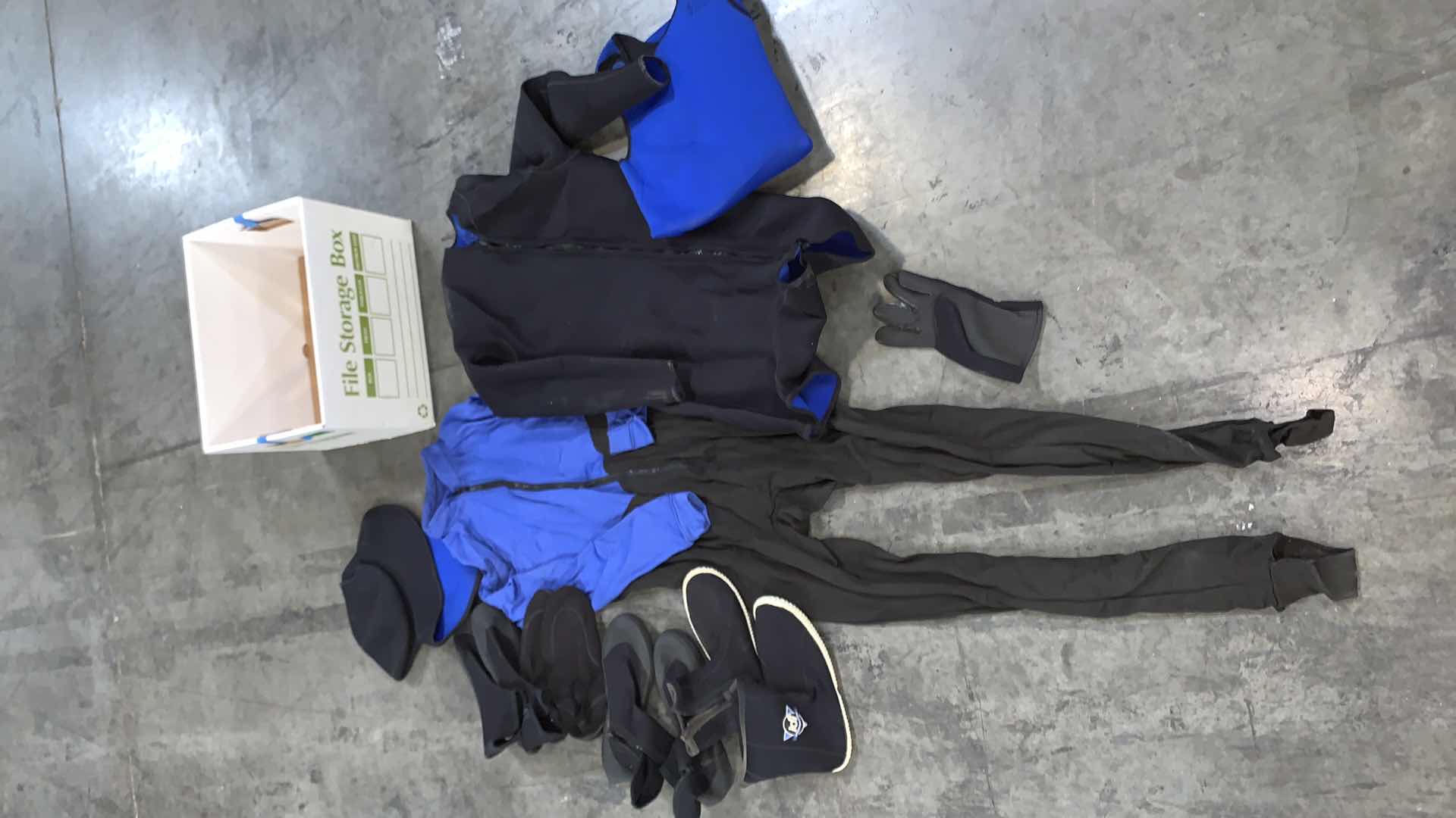 Photo 1 of WETSUIT ASSORTMENT, BOOTS, FACE MASK AND MORE