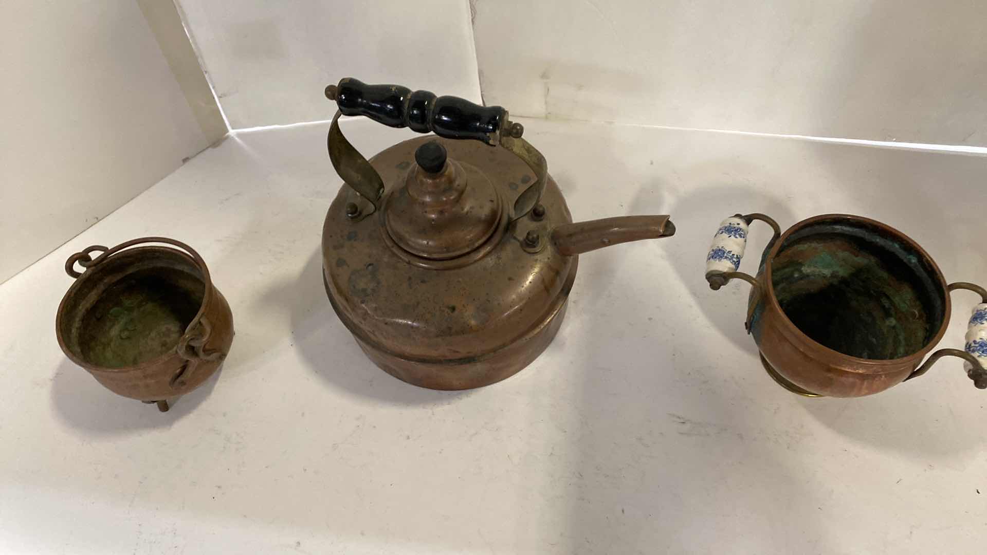 Photo 2 of ANTIQUE COPPER TEA KETTLE AND MORE