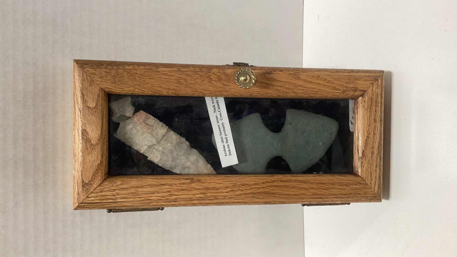 Photo 1 of AMERICAN INDIAN ARCHAIC SLATE BANNER STONE AND ARROWHEAD