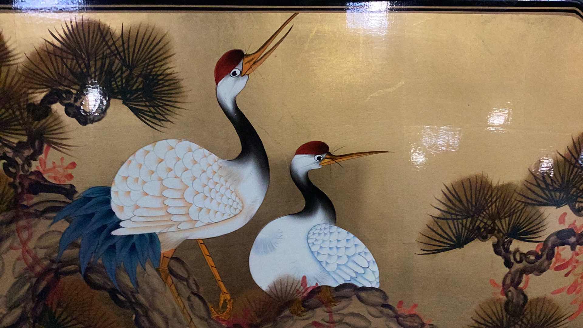 Photo 2 of CHINESE LACQUER STORK ART 40” X 30”