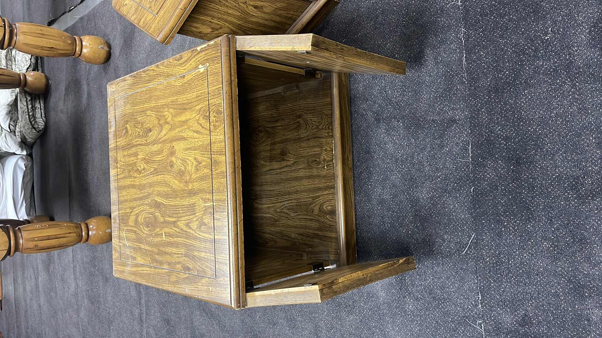 Photo 3 of 2-VINTAGE WOOD SIDE TABLES (27” X 27” H21” & 23” X 23” H21”)