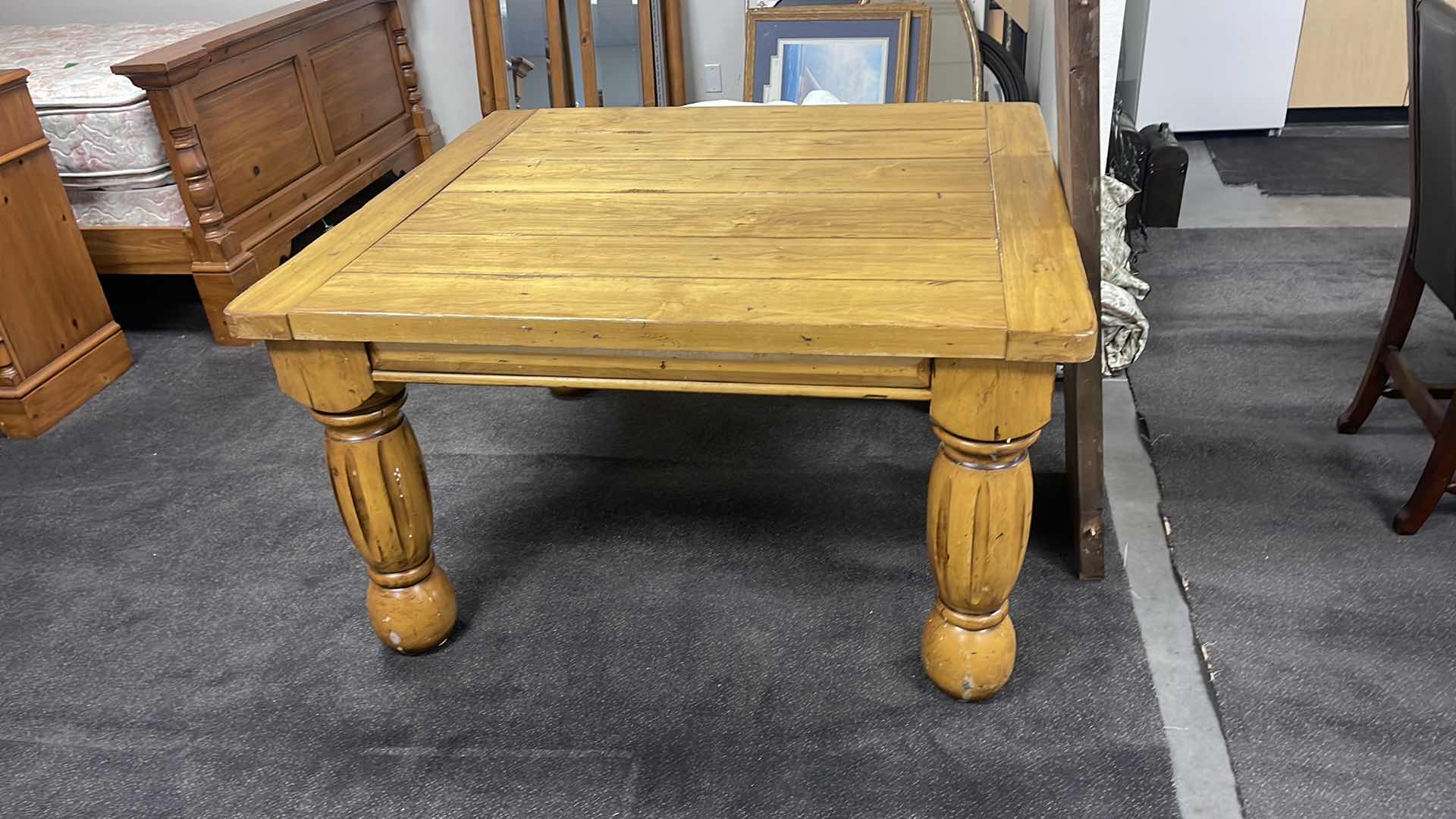 Photo 1 of HEAVY WOOD SLATE TOP TABLE W ONE EXTENSION LEAF 50” X 70” H30”