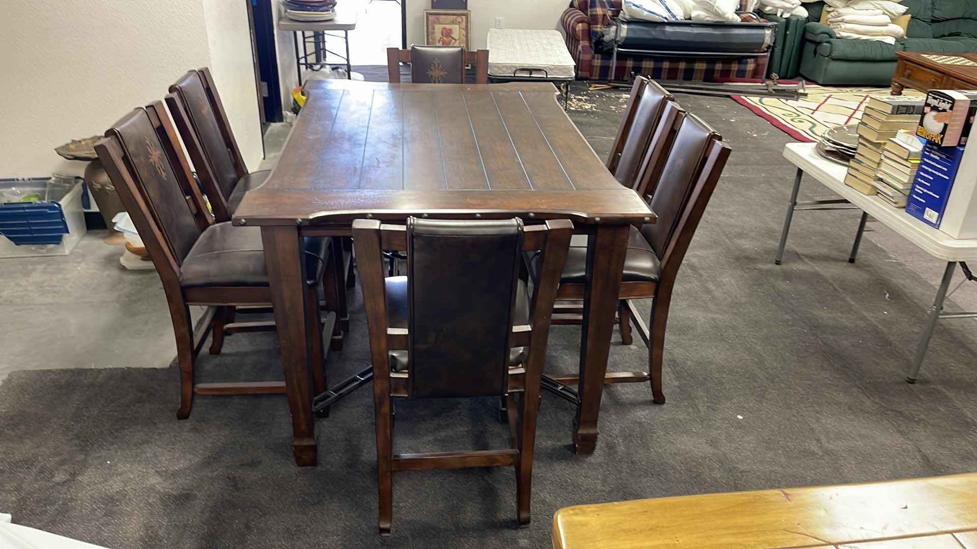 Photo 2 of DARK WOOD SLATE TOP DINING TABLE 64” X 46” H36” (CHAIRS SOLD SEPARATELY)