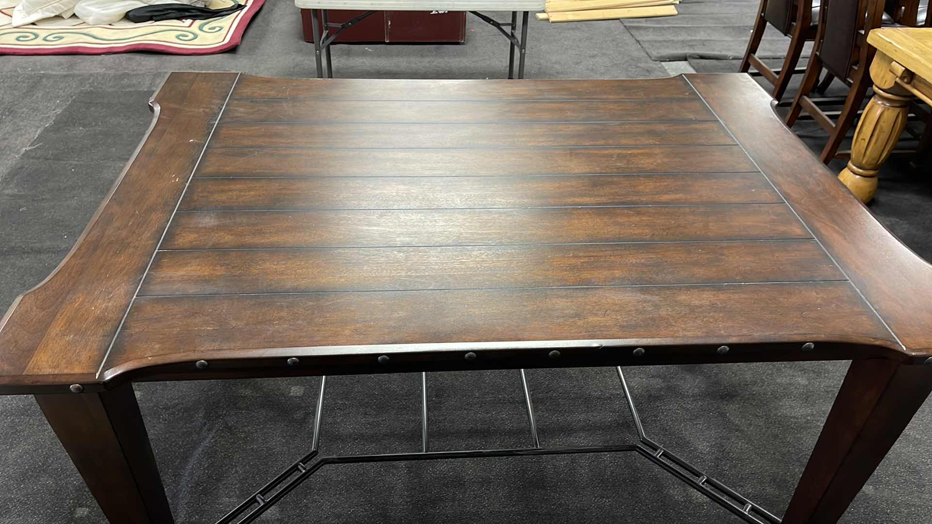 Photo 4 of DARK WOOD SLATE TOP DINING TABLE 64” X 46” H36” (CHAIRS SOLD SEPARATELY)