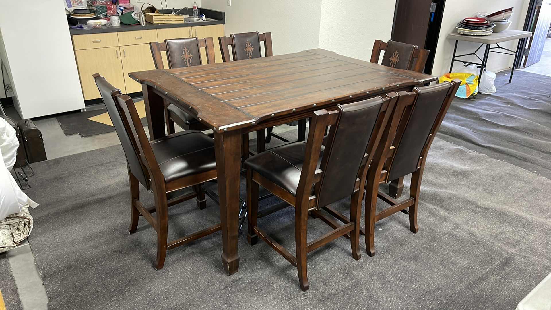 Photo 3 of DARK WOOD SLATE TOP DINING TABLE 64” X 46” H36” (CHAIRS SOLD SEPARATELY)