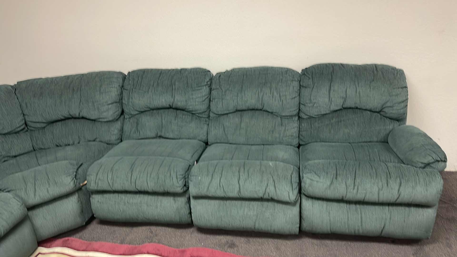 Photo 3 of GREEN SECTIONAL RECLINING SOFA 125” X 95”