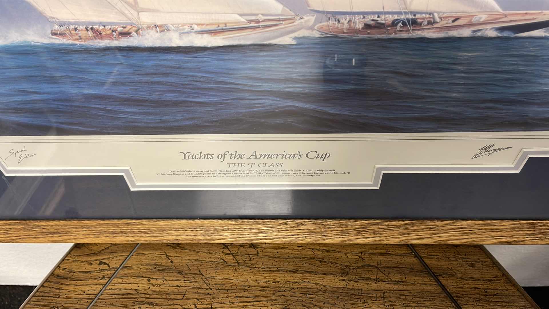Photo 3 of WOOD FRAMED YACHTS OF THE AMERICAN CUP “THE P CLASS” W AUTOGRAPHS 30” X 25”