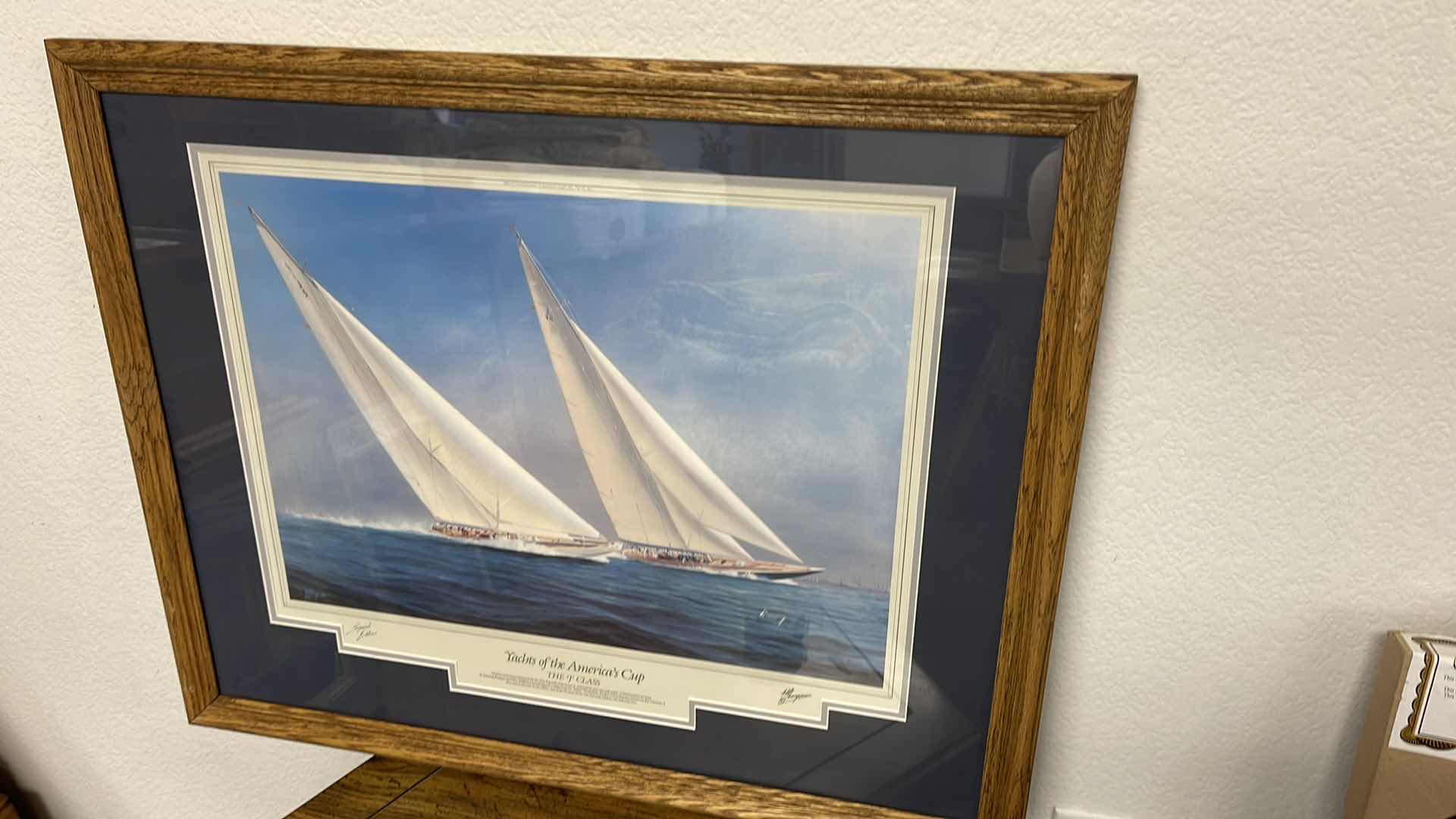 Photo 1 of WOOD FRAMED YACHTS OF THE AMERICAN CUP “THE P CLASS” W AUTOGRAPHS 30” X 25”
