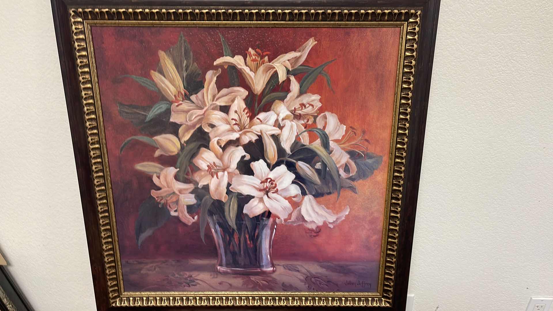 Photo 1 of FLORAL OIL PAINTING SIGNED BY JILLIAN JEFFREY 33” X 33”