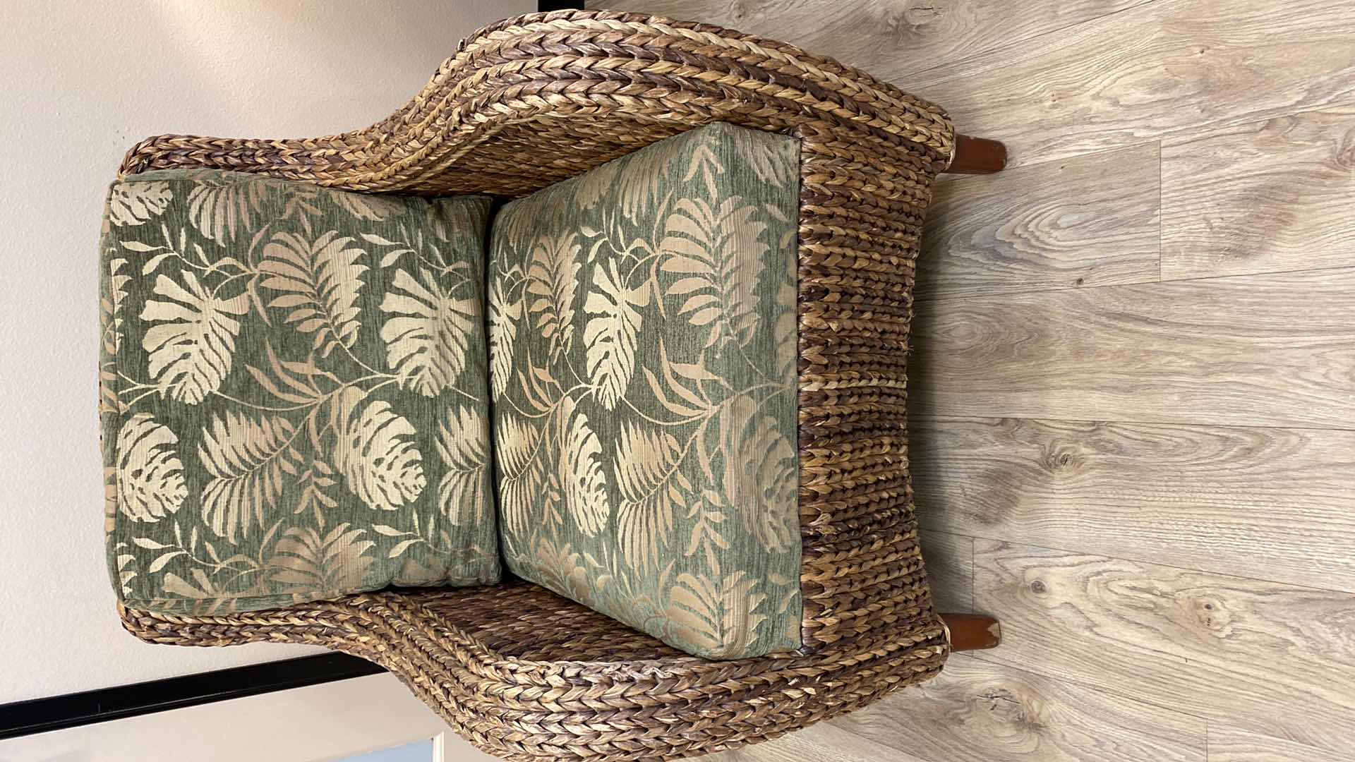 Photo 5 of TOMMY BAHAMA CHAIR GREEN AND GOLD TROPICAL UPHOLSTERY WITH RATTAN