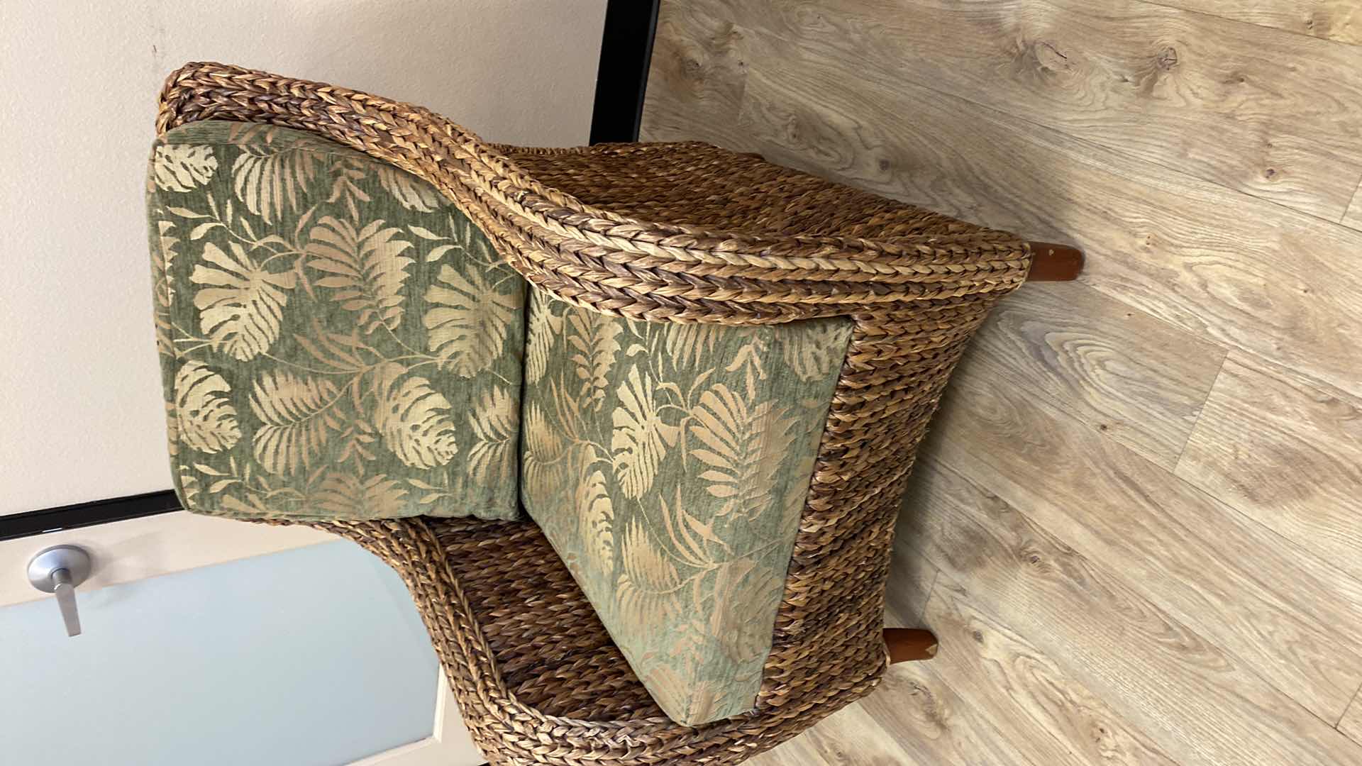 Photo 2 of TOMMY BAHAMA CHAIR GREEN AND GOLD TROPICAL UPHOLSTERY WITH RATTAN