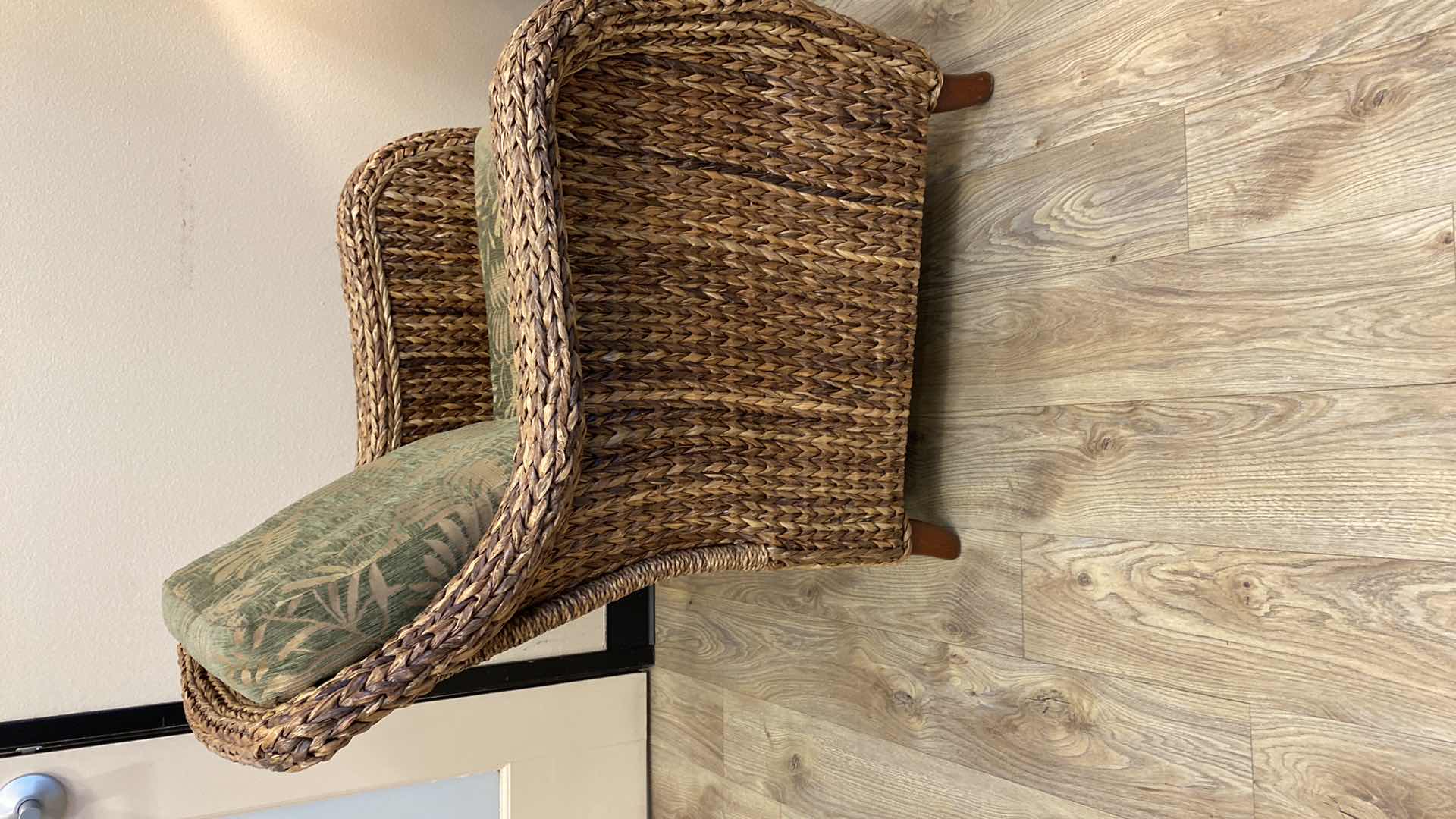 Photo 2 of TOMMY BAHAMA CHAIR GREEN AND GOLD TROPICAL UPHOLSTERY WITH RATTAN