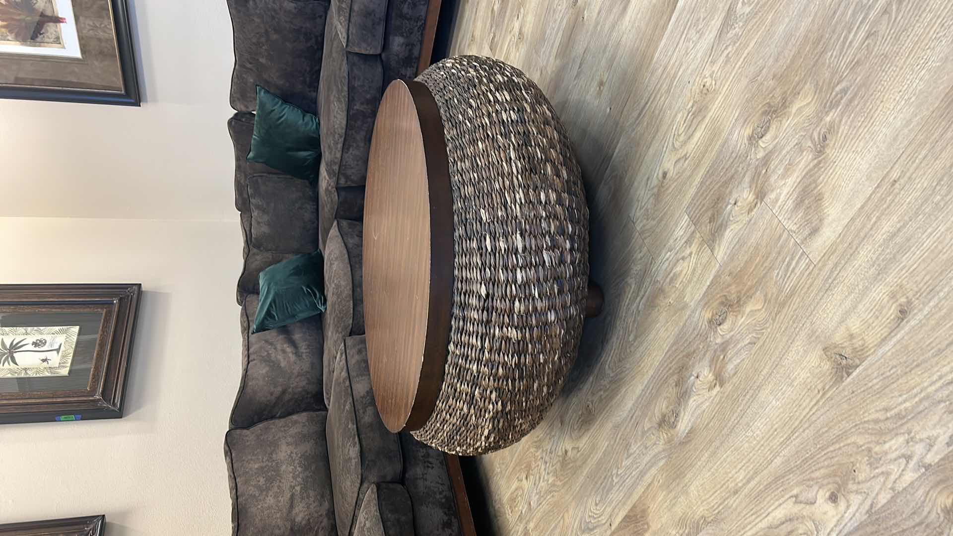 Photo 2 of PALECEK ROUND WOOD AND RATTAN COFFEE TABLE 42” x 19”