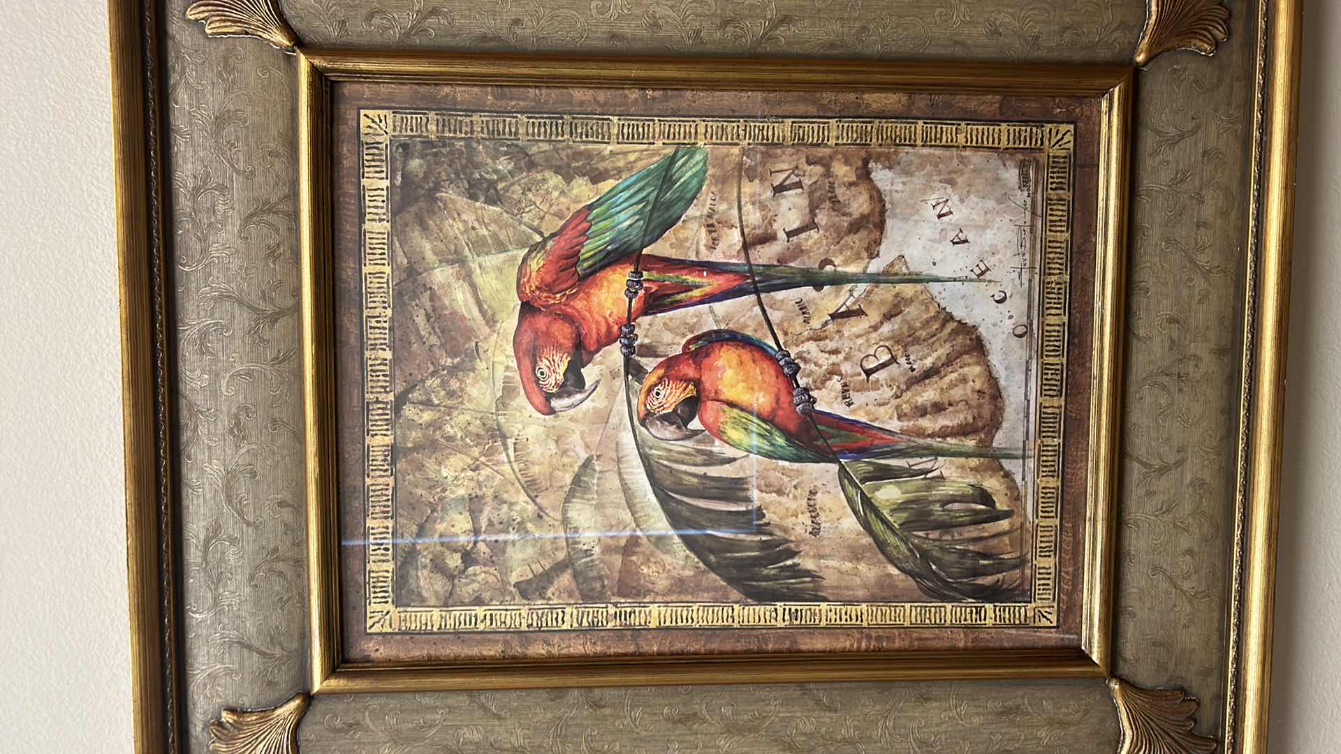 Photo 2 of GOLD WOOD FRAMED “PARROTS” 30” x 35”