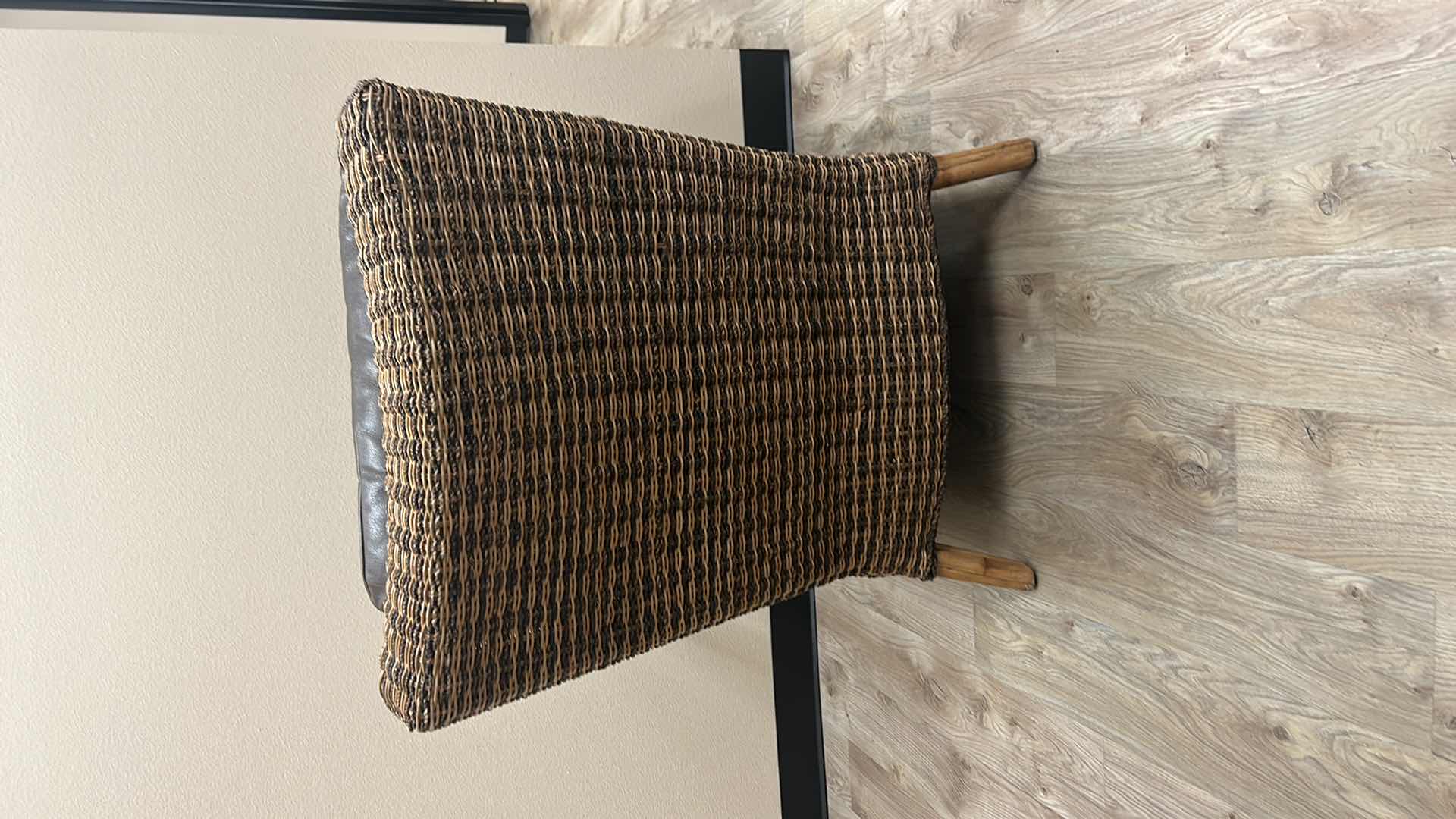 Photo 3 of RATTAN CHAIR WITH LEATHER CUSHIONS BY TOMMY BAHAMA 30” x 32” x H35”