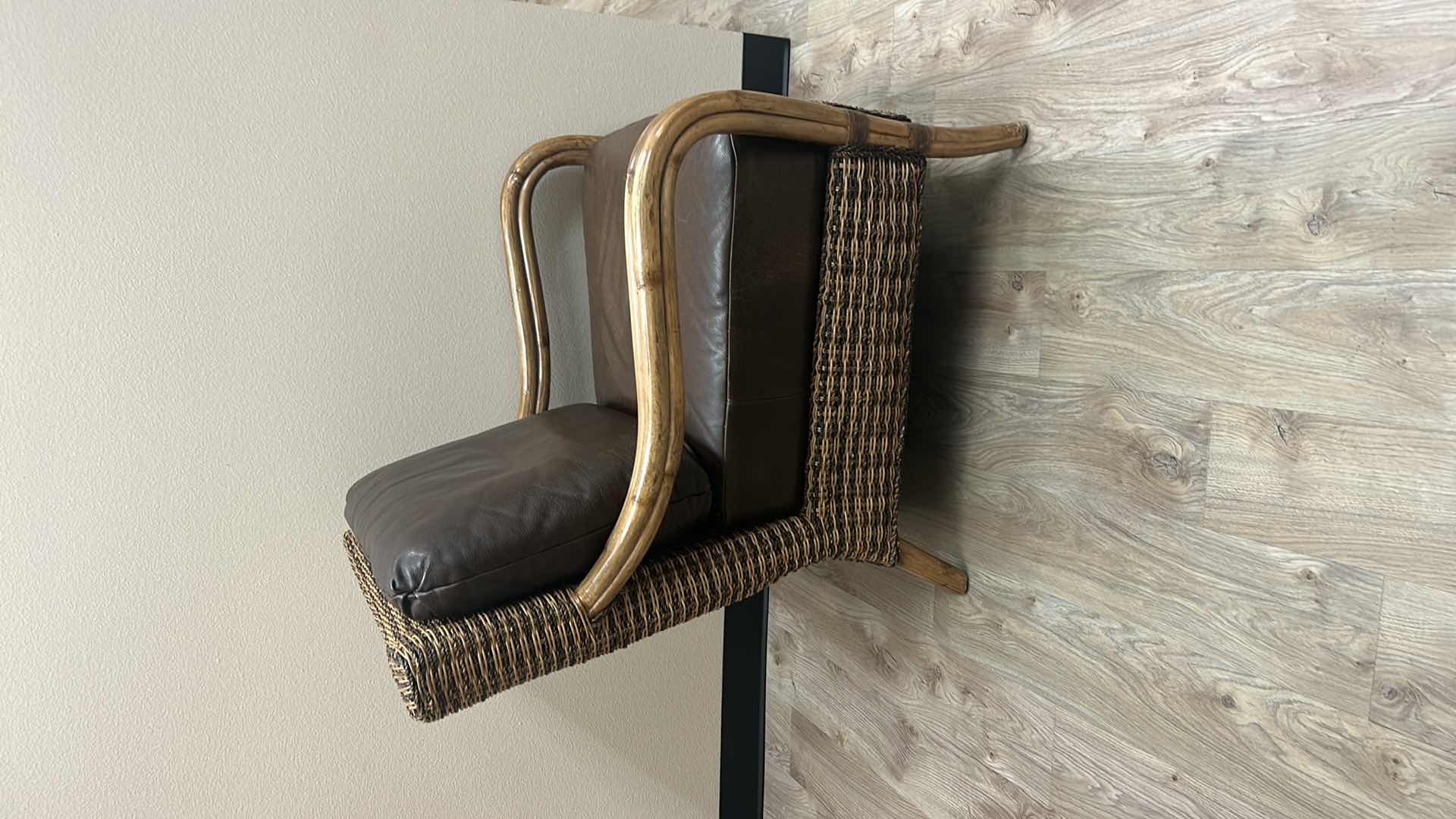 Photo 4 of RATTAN CHAIR WITH LEATHER CUSHIONS BY TOMMY BAHAMA 30” x 32” x H35”