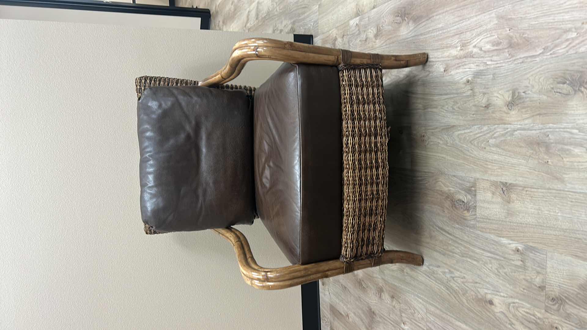 Photo 6 of RATTAN CHAIR WITH LEATHER CUSHIONS BY TOMMY BAHAMA 30” x 32” x H35”