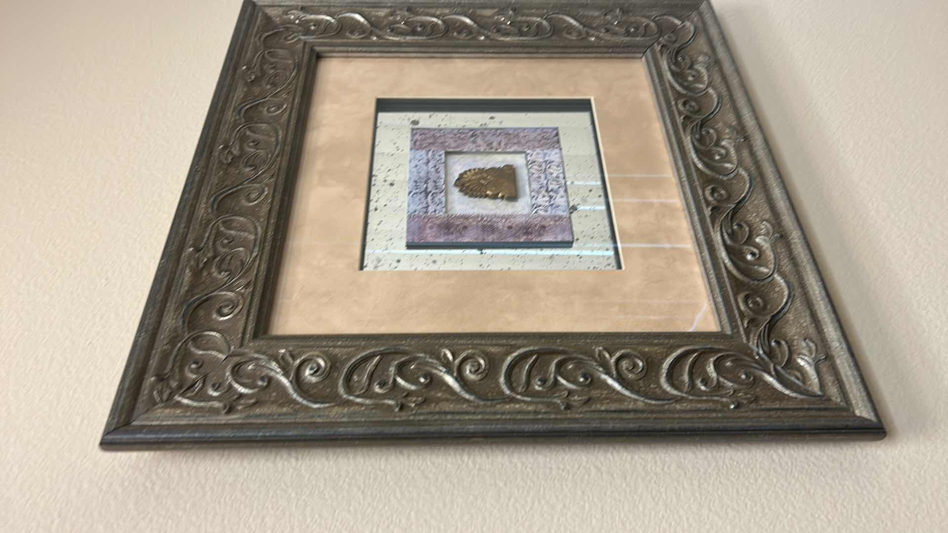 Photo 2 of SILVER TONED WOOD FRAME SHADOW BOX (GOLD MEDALLION) ARTWORK 22”x 22”