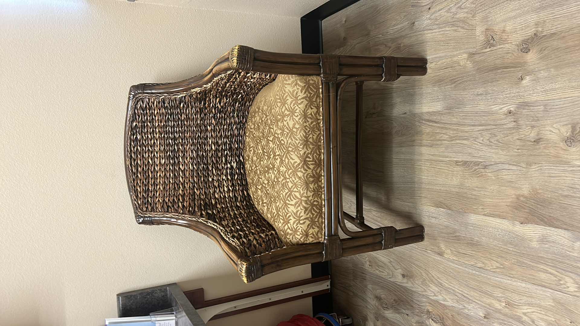 Photo 6 of RATTAN CHAIR WITH GOLD PALM TREE UPHOLSTERY 24.50 x 24.5” x H33”