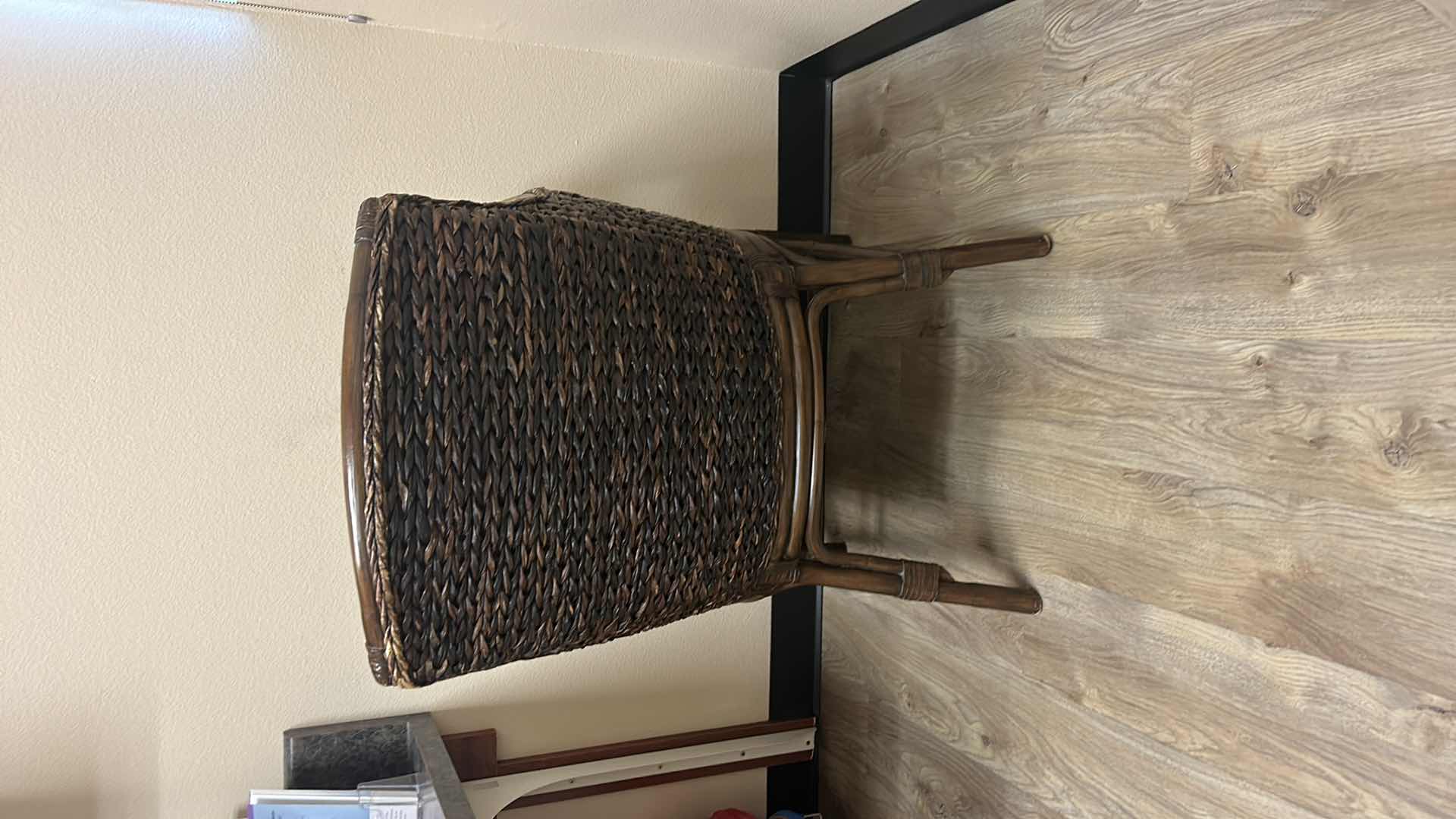 Photo 3 of RATTAN CHAIR WITH GOLD PALM TREE UPHOLSTERY 24.50 x 24.5” x H33”