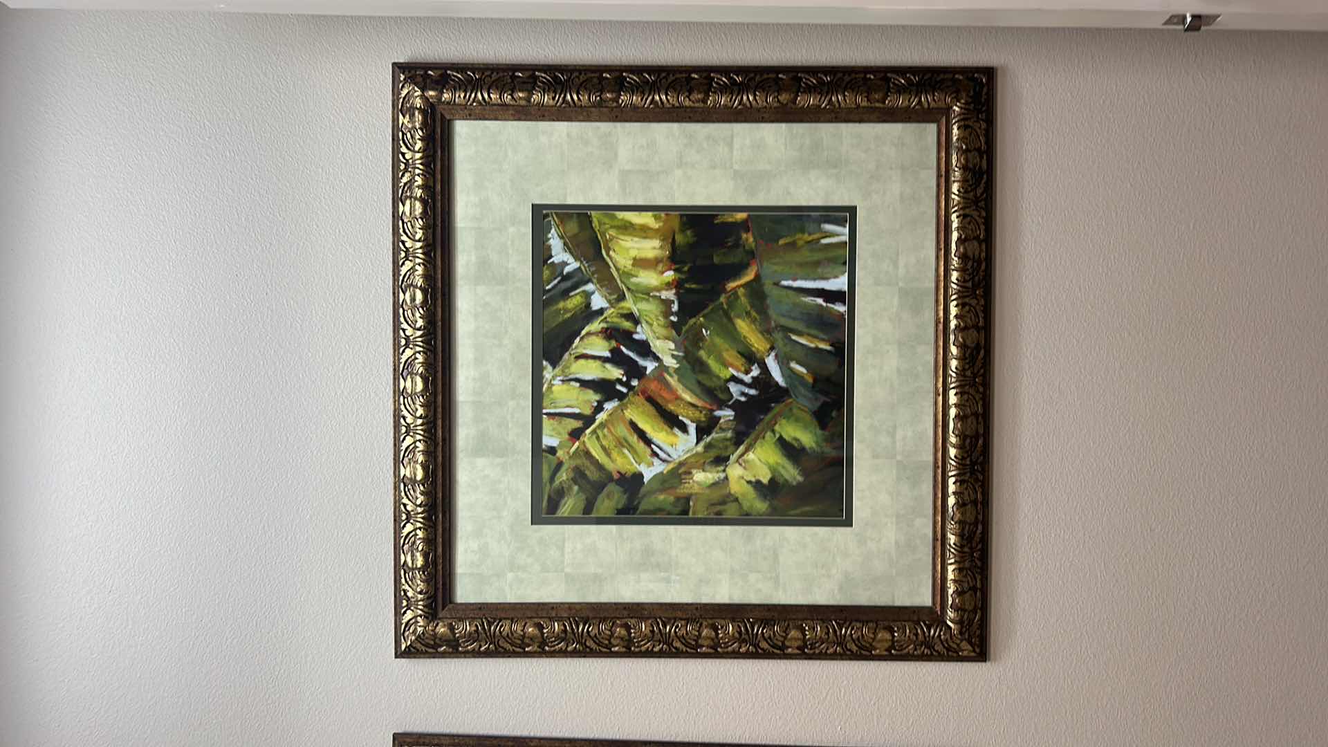 Photo 4 of ORNATE GOLD TONED WOOD FRAME “TROPICAL” ARTWORK 34.5” x 34.5”