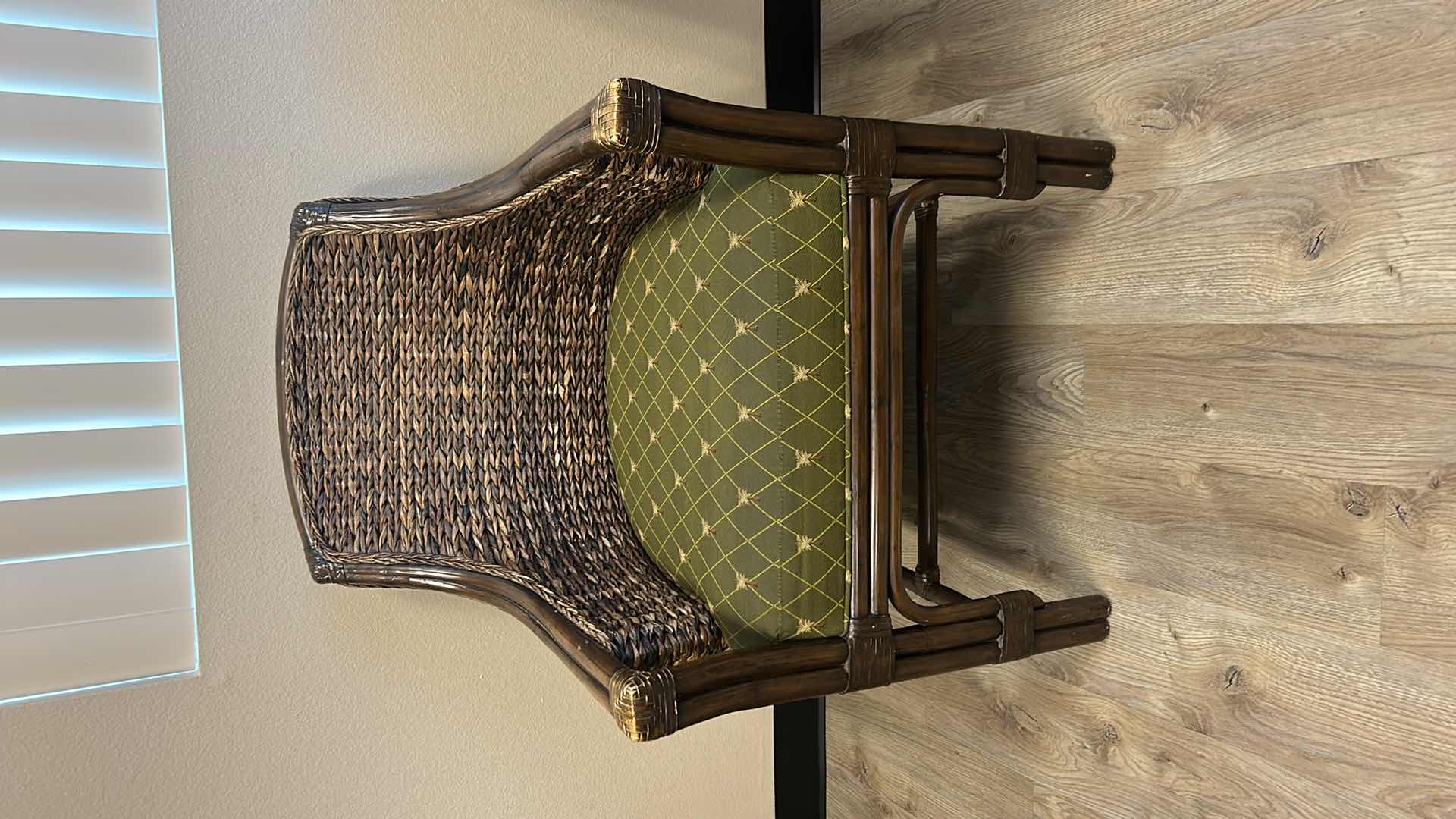 Photo 8 of RATTAN CHAIR WITH GREEN PALM TREE UPHOLSTERY 24.50 x 24.5” x H33”