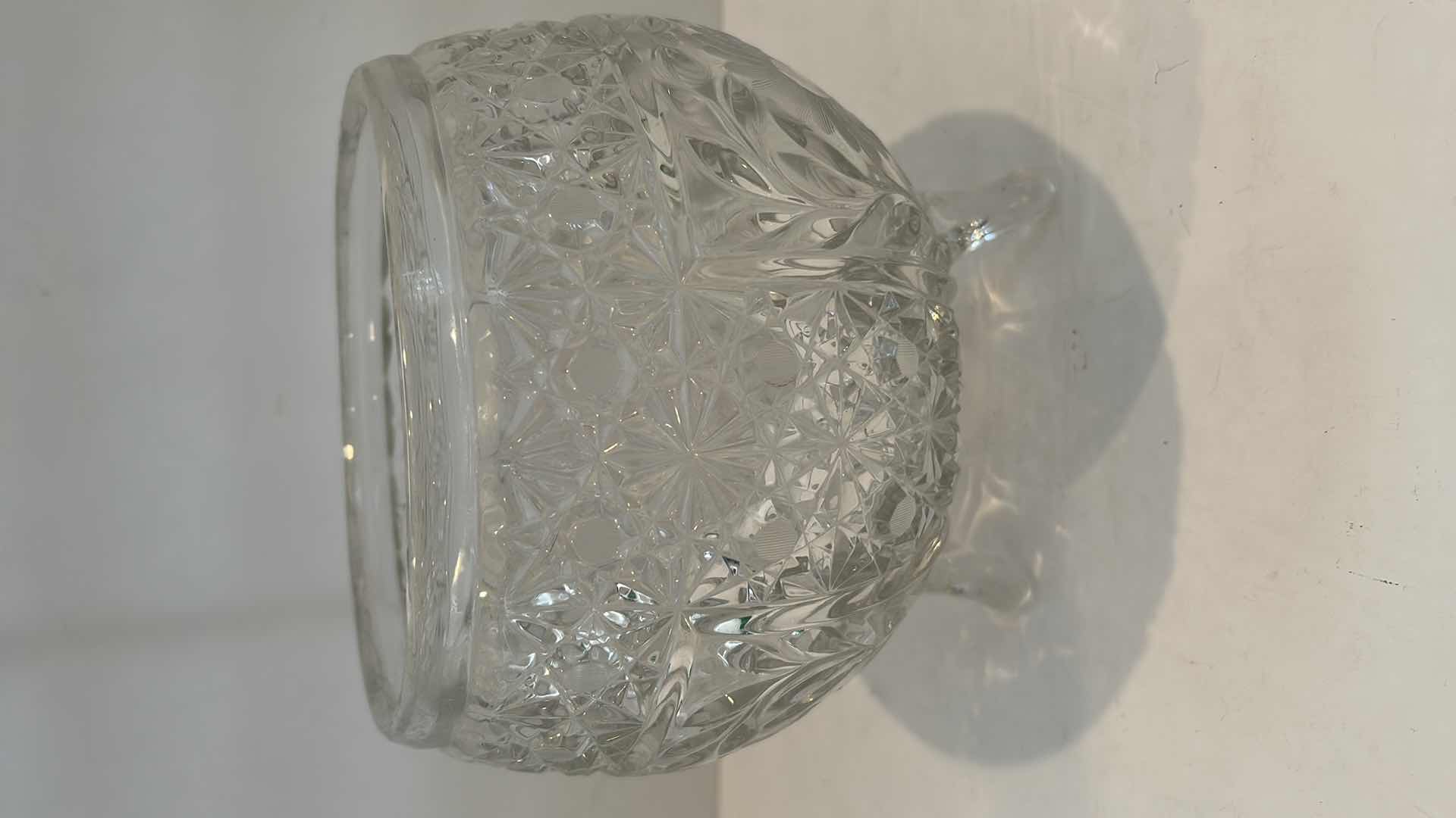 Photo 3 of CUT GLASS CRYSTAL BOWL - McKEE GLASS SNAPPY CLEAR CANE DAISY BUTTON ROSE BOWL 3 TOES 4 FLORAL ETCH PANELS9” x 7.25”