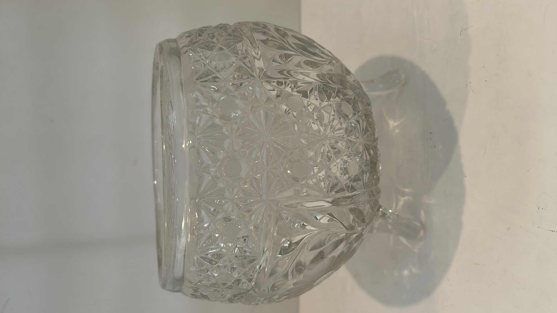 Photo 2 of CUT GLASS CRYSTAL BOWL - McKEE GLASS SNAPPY CLEAR CANE DAISY BUTTON ROSE BOWL 3 TOES 4 FLORAL ETCH PANELS9” x 7.25”