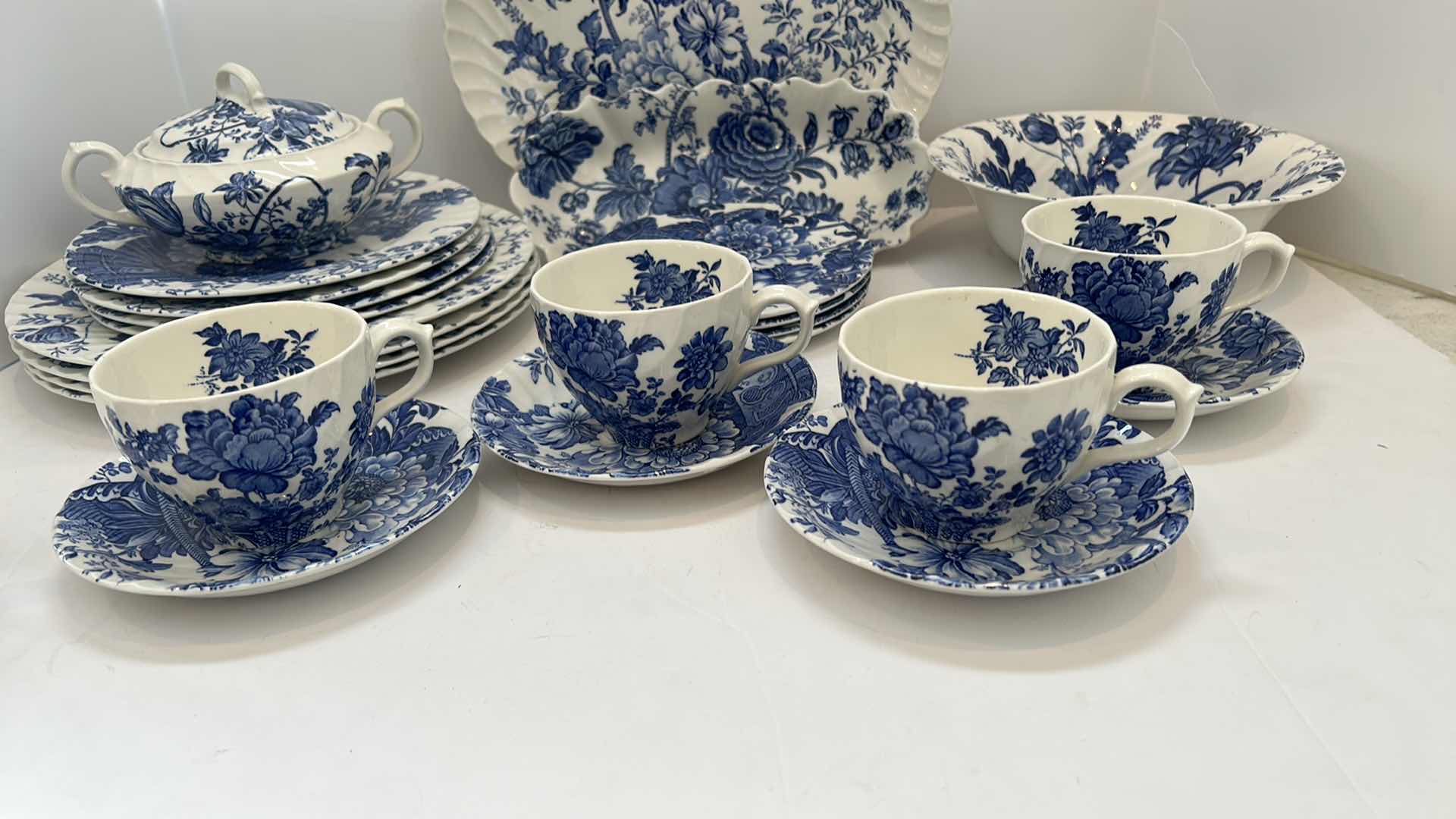 Photo 6 of 26 PCS-VINTAGE ROYAL CROWNFORD BURLEIGH CHARLOTTE BLUE AND WHITE CHINA 