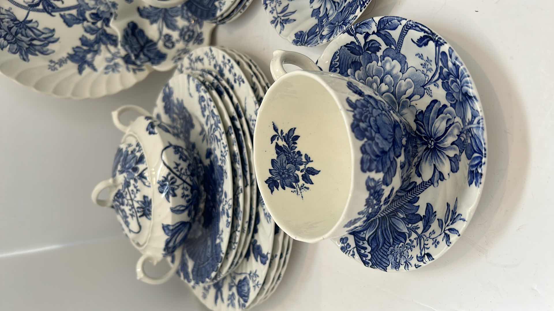Photo 2 of 26 PCS-VINTAGE ROYAL CROWNFORD BURLEIGH CHARLOTTE BLUE AND WHITE CHINA 
