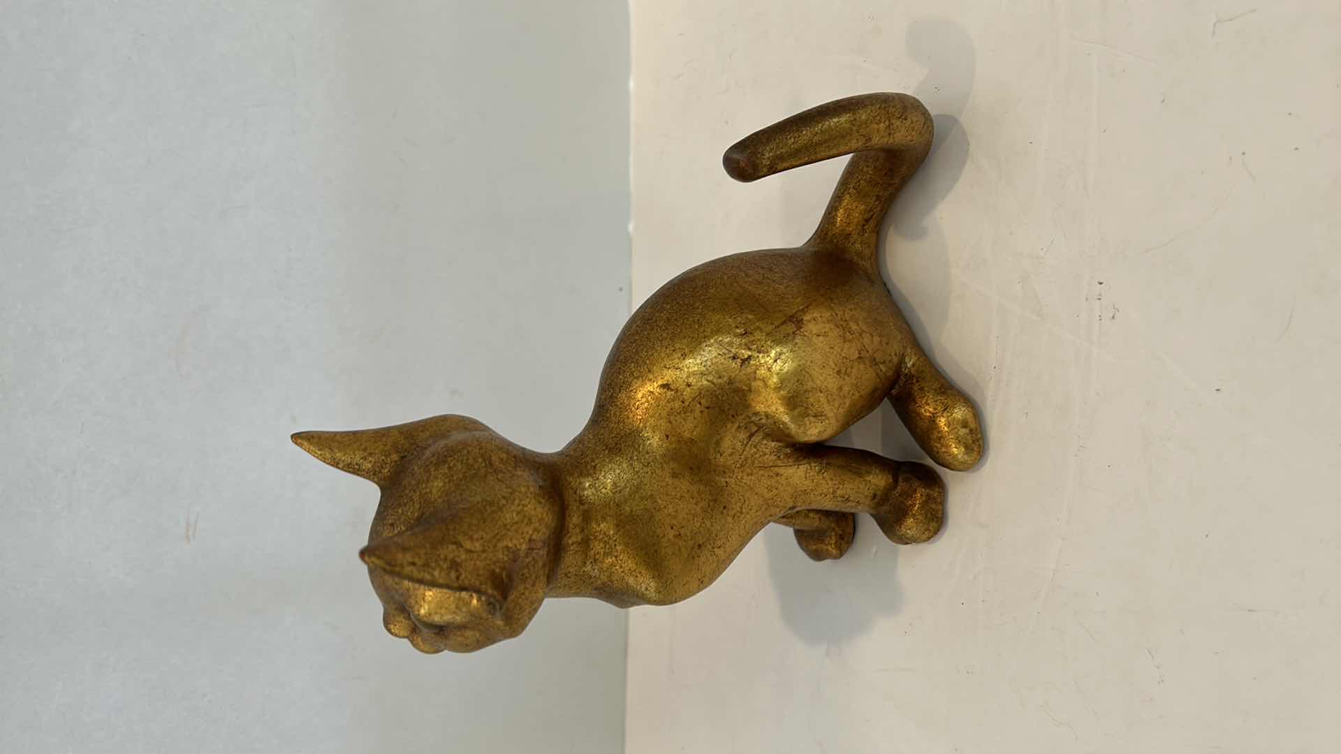 Photo 3 of VINTAGE SIGNED AND NUMBERED GOLD CAT STATUE H 8”