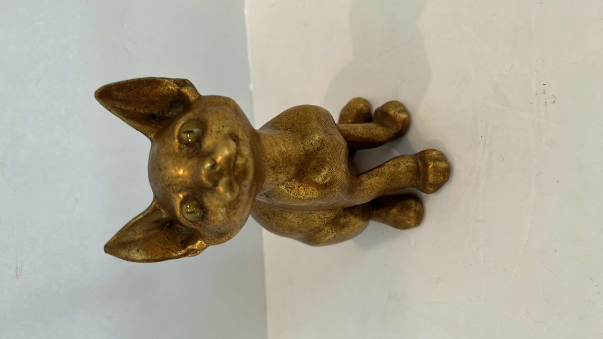 Photo 2 of VINTAGE SIGNED AND NUMBERED GOLD CAT STATUE H 8”