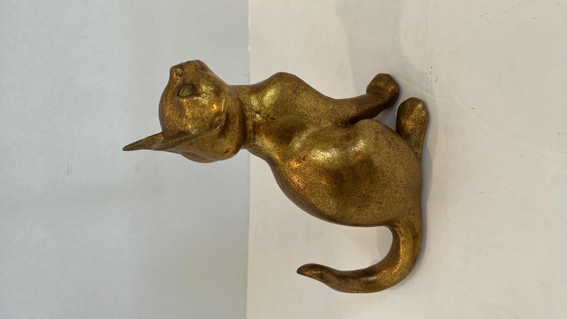 Photo 4 of VINTAGE SIGNED AND NUMBERED GOLD CAT STATUE H 8”