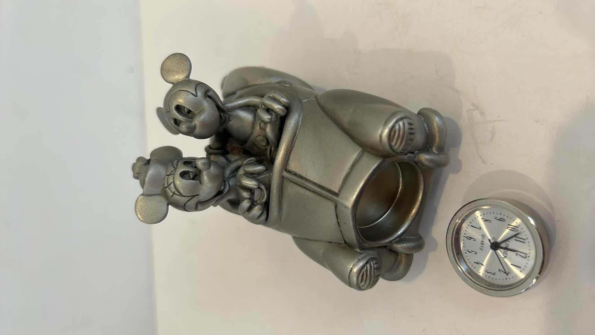 Photo 2 of DISNEY RAMBLING MICKEY AND MINNY MOUSE LINDEN PEWTER CAR CLOCK 