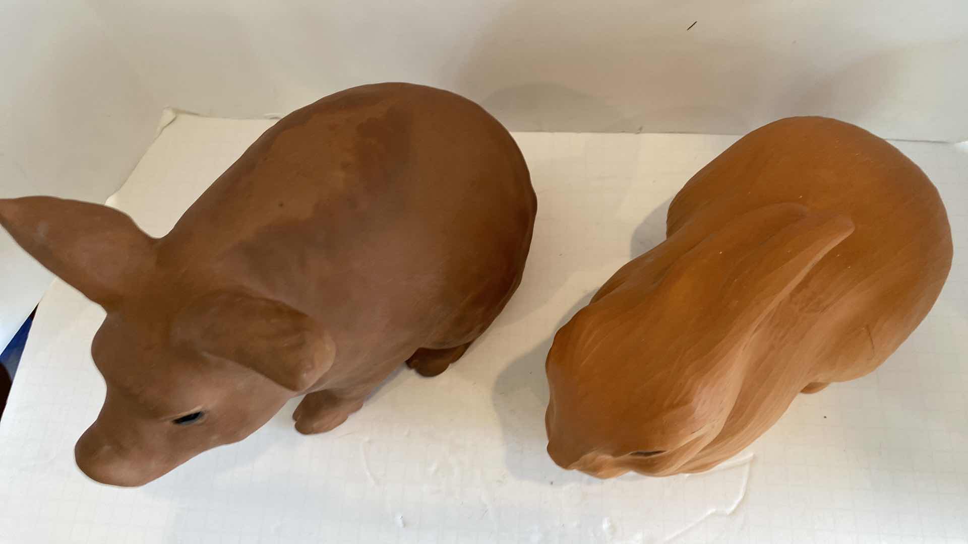 Photo 3 of PAIR OF CLAY POTTERY ANIMALS LARGEST 11” X 9”