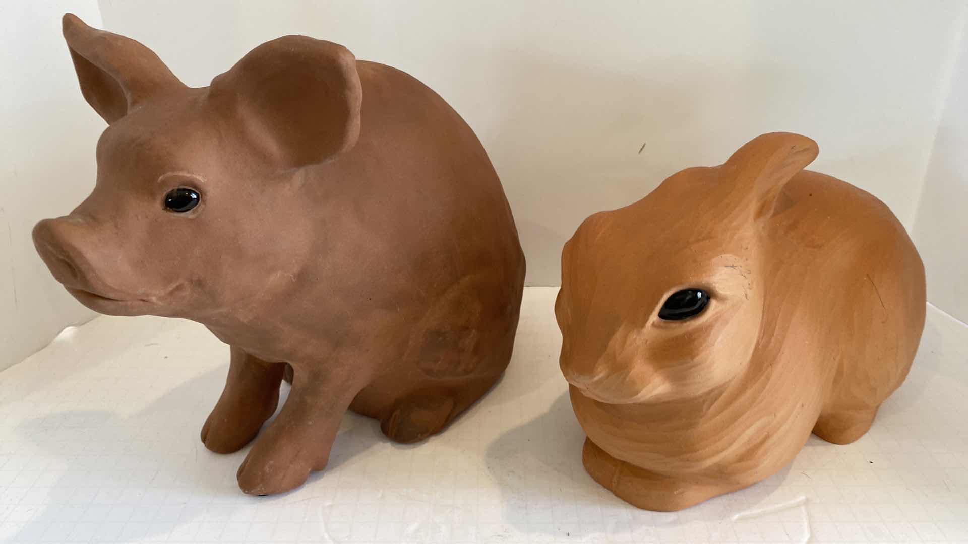 Photo 2 of PAIR OF CLAY POTTERY ANIMALS LARGEST 11” X 9”