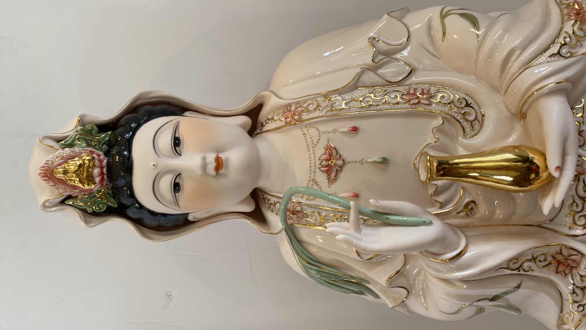 Photo 2 of VINTAGE GUAN YIN STATUE SIGNED WITH 24K GOLD 23.5”