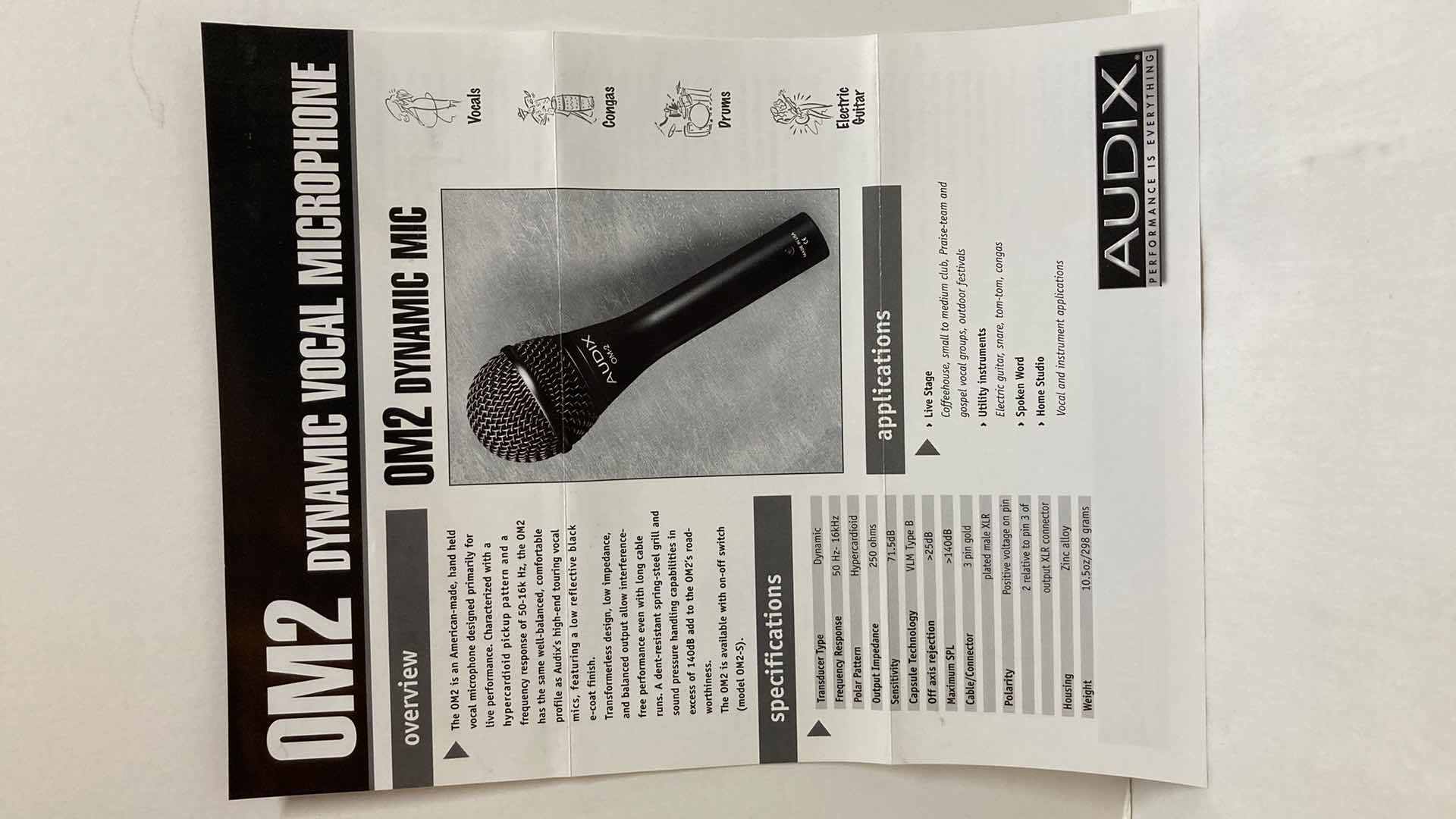 Photo 6 of AUDIX PROFESSIONAL HYPERCARDIOID DYNAMIC VOCAL MICROPHONE MODEL OM-2 W POUCH & MIC HOLDER