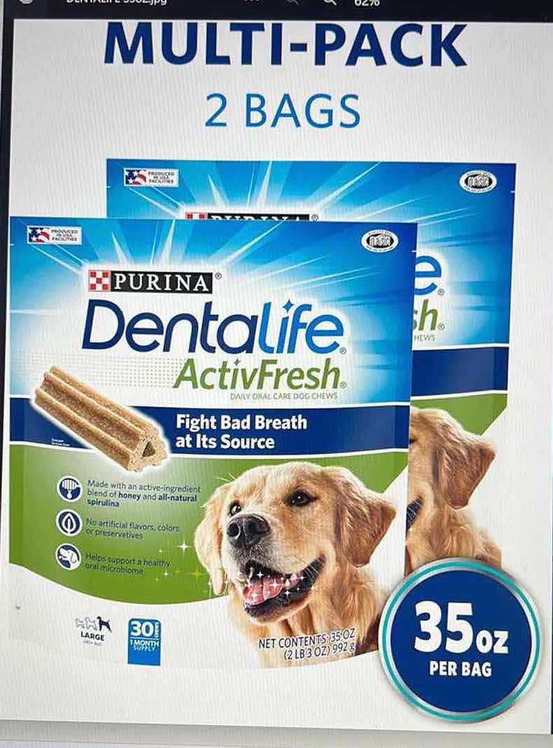 Photo 1 of 2-35 OZ BAGS PURINA DENTALIFE “LARGE” ACTIVFRESH DAILY ORAL DOG DENTAL CHEWS-RETAIL $48 EXP. 11/23