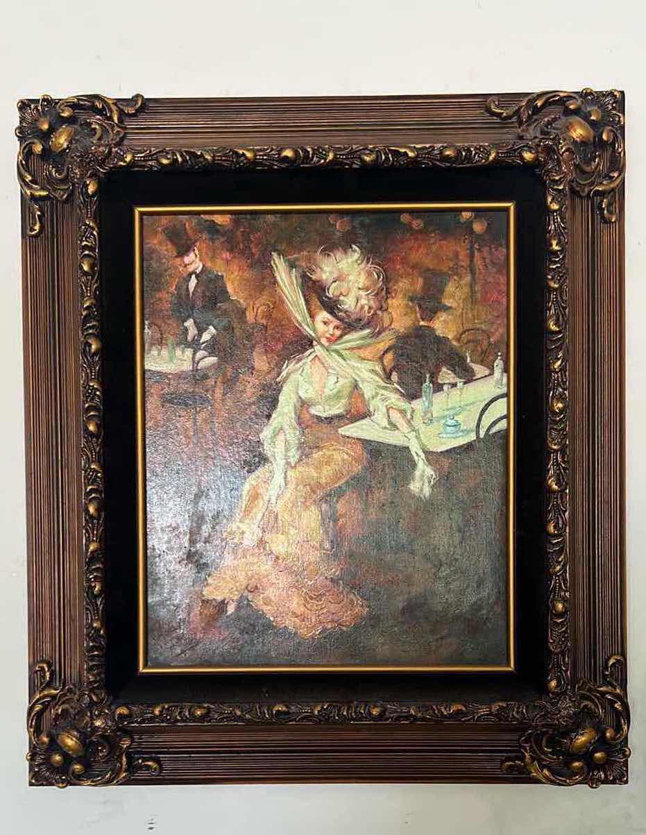 Photo 1 of  ORNATE GOLD FRAMED ARTIST "MIGUEL PAMIES" SIGNED PARISIAN LADY OIL ON CANVAS ARTWORK (UNFRAMED 13" X 16", FRAMED 20.5" X 23.5")