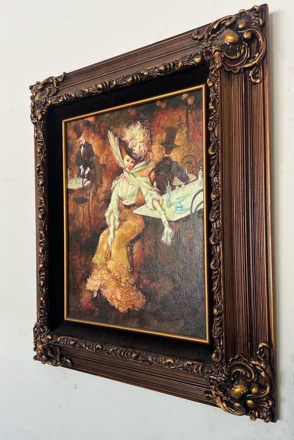 Photo 3 of  ORNATE GOLD FRAMED ARTIST "MIGUEL PAMIES" SIGNED PARISIAN LADY OIL ON CANVAS ARTWORK (UNFRAMED 13" X 16", FRAMED 20.5" X 23.5")