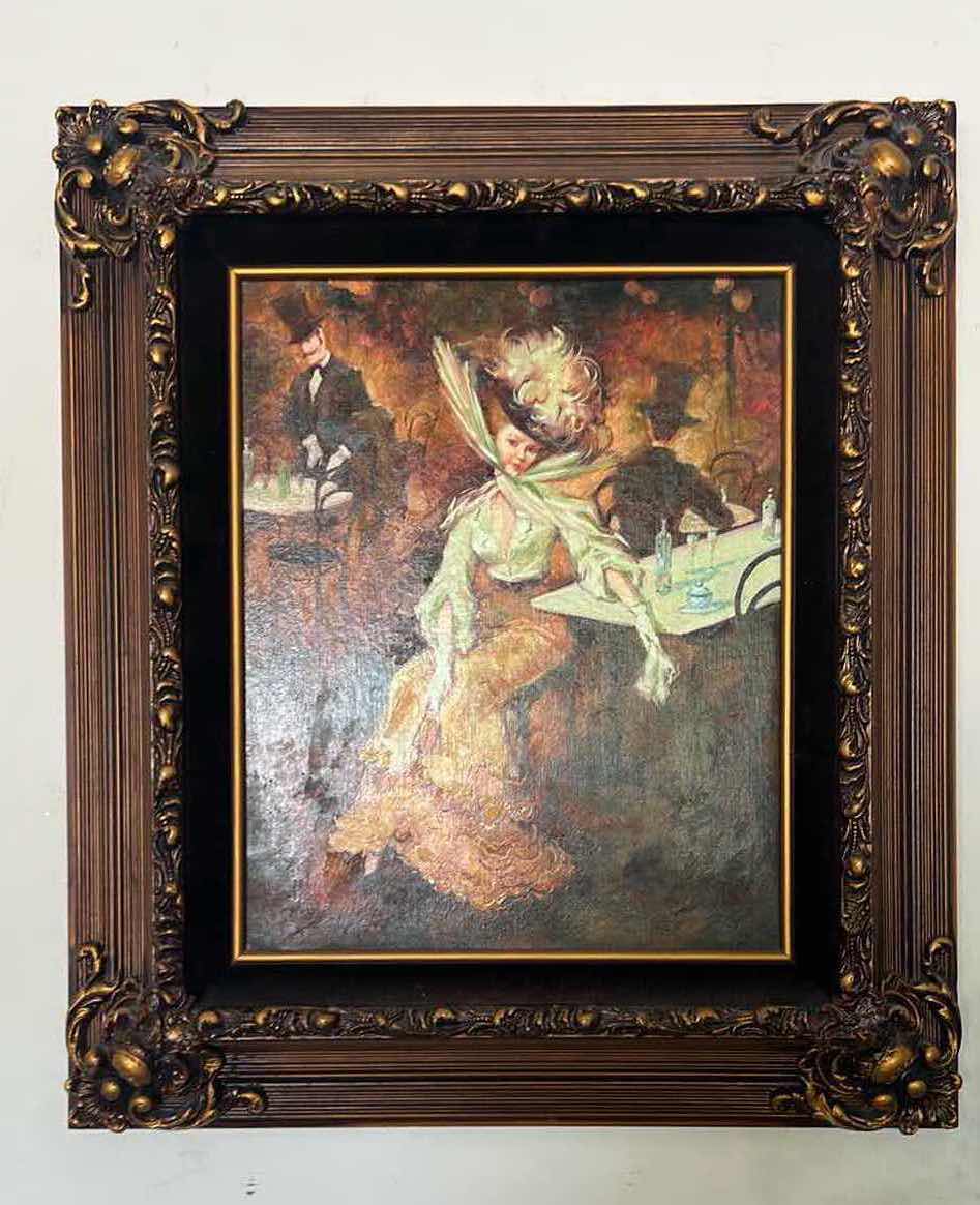 Photo 2 of  ORNATE GOLD FRAMED ARTIST "MIGUEL PAMIES" SIGNED PARISIAN LADY OIL ON CANVAS ARTWORK (UNFRAMED 13" X 16", FRAMED 20.5" X 23.5")