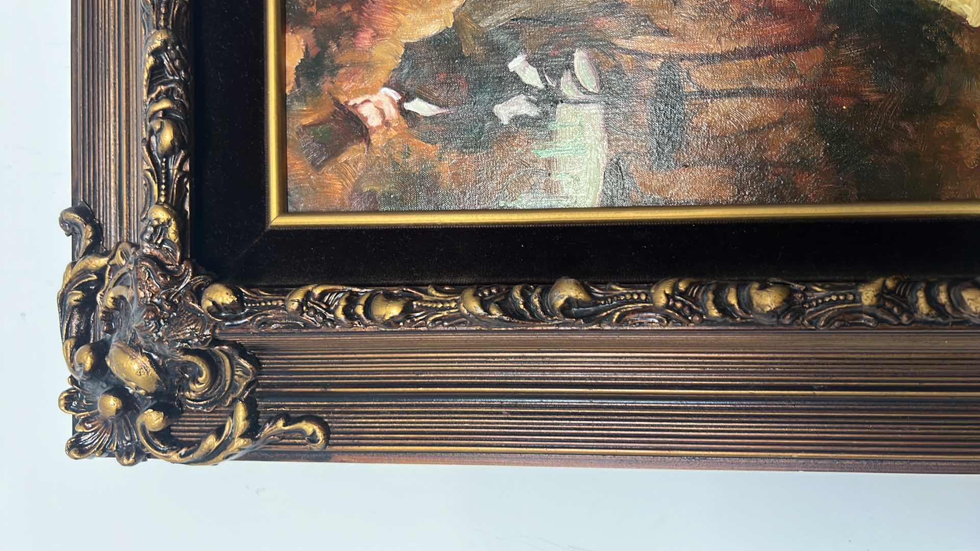 Photo 5 of  ORNATE GOLD FRAMED ARTIST "MIGUEL PAMIES" SIGNED PARISIAN LADY OIL ON CANVAS ARTWORK (UNFRAMED 13" X 16", FRAMED 20.5" X 23.5")