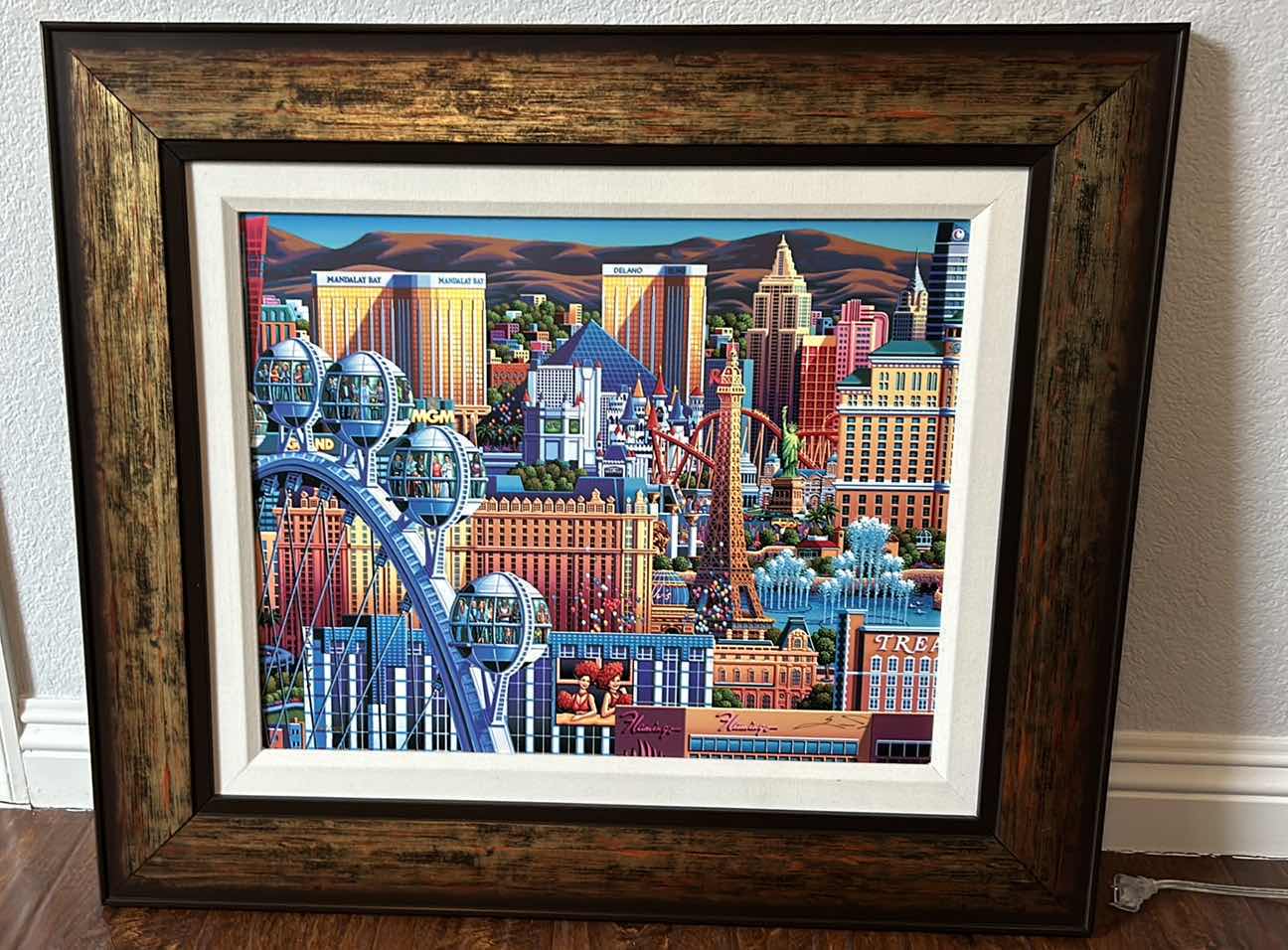 Photo 2 of FRAMED "LAS VEGAS GREAT WHEEL" ARTIST HAND-SIGNED ARTWORK W COA (ART 16" X 20")