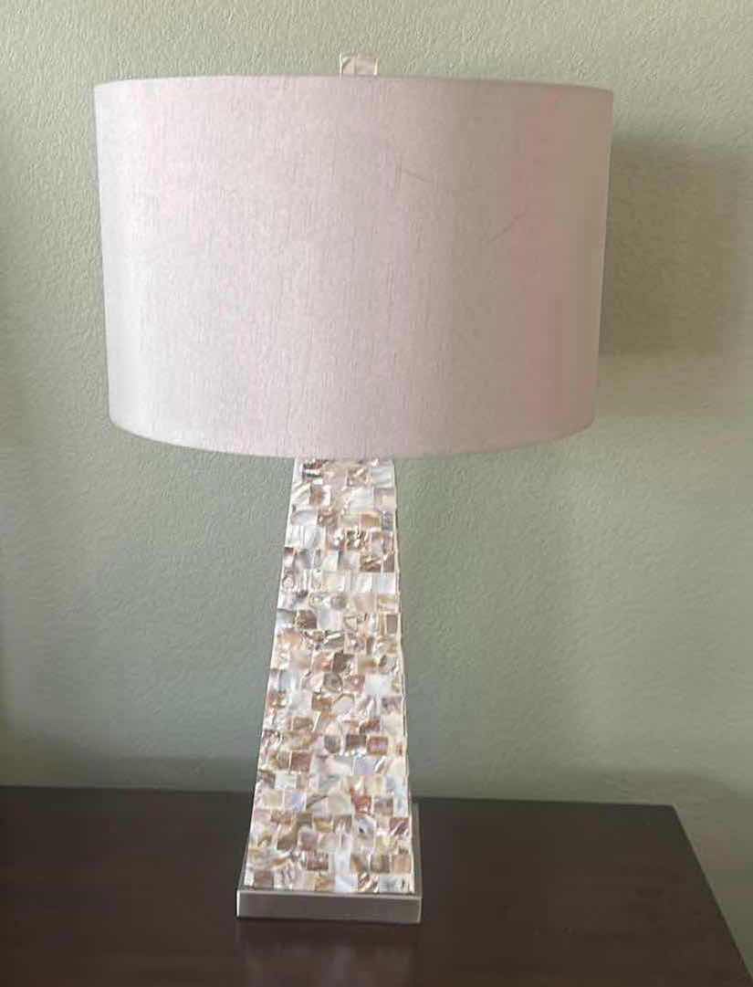 Photo 1 of POSSINI EURO LORIN COASTAL "MOTHER OF PEARL" TABLE LAMP W NIGHT LIGHT H29"