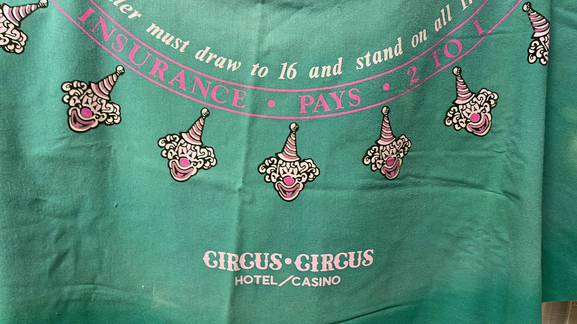 Photo 1 of 3 VINTAGE CIRCUS CIRCUS BLACKJACK TABLE FELT