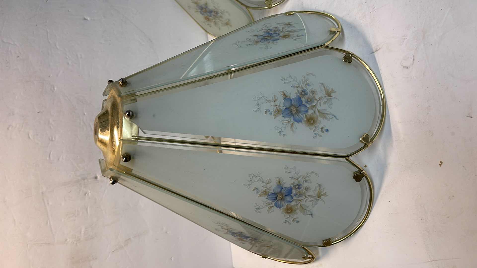 Photo 2 of VINTAGE LAMP SHADES BRASS AND GLASS