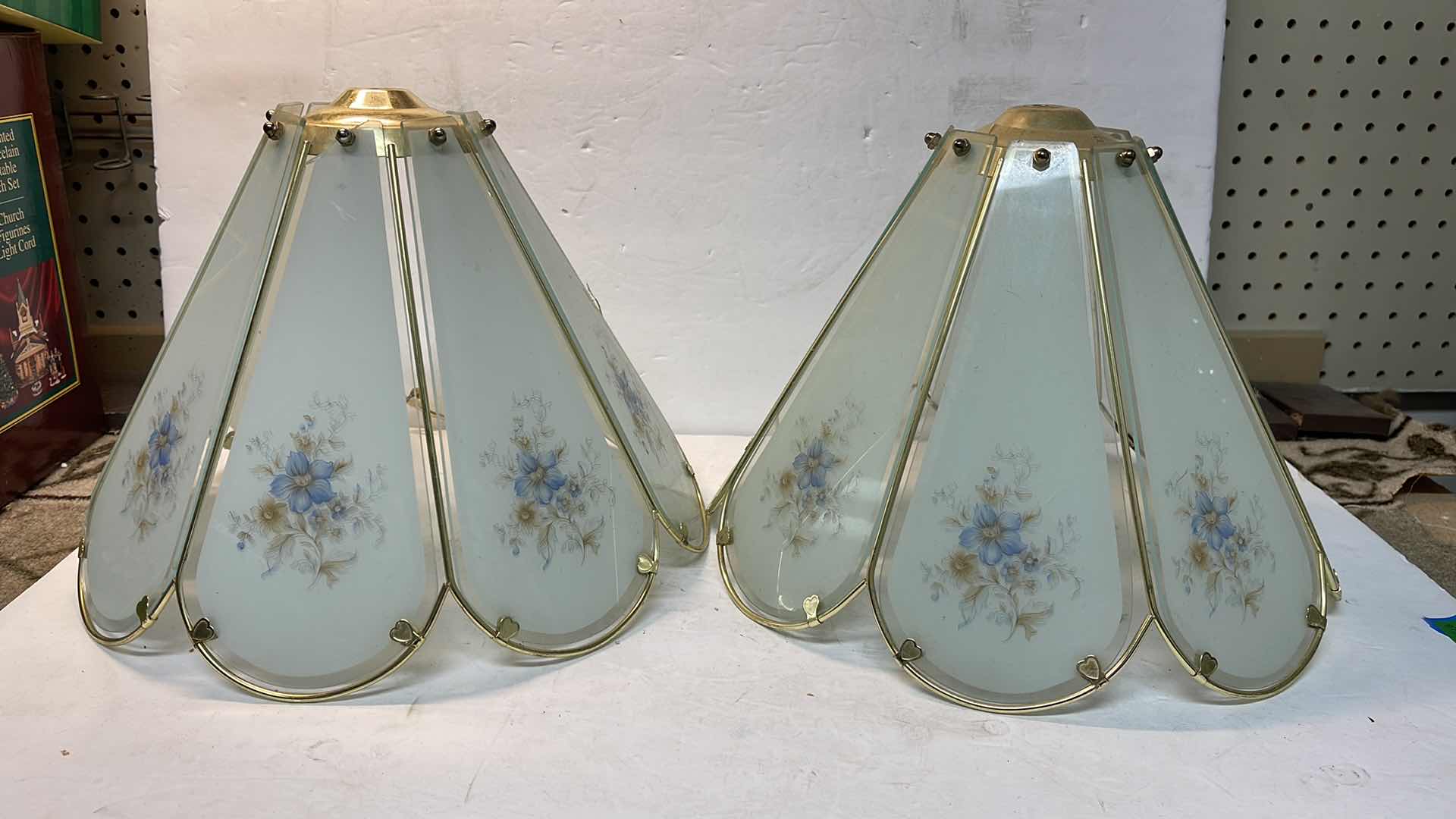 Photo 1 of VINTAGE LAMP SHADES BRASS AND GLASS