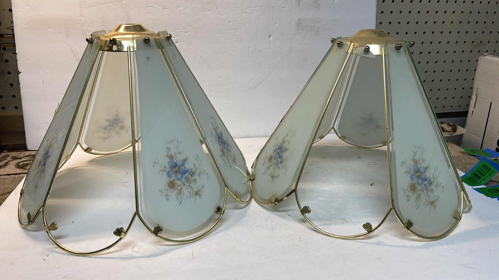 Photo 3 of VINTAGE LAMP SHADES BRASS AND GLASS