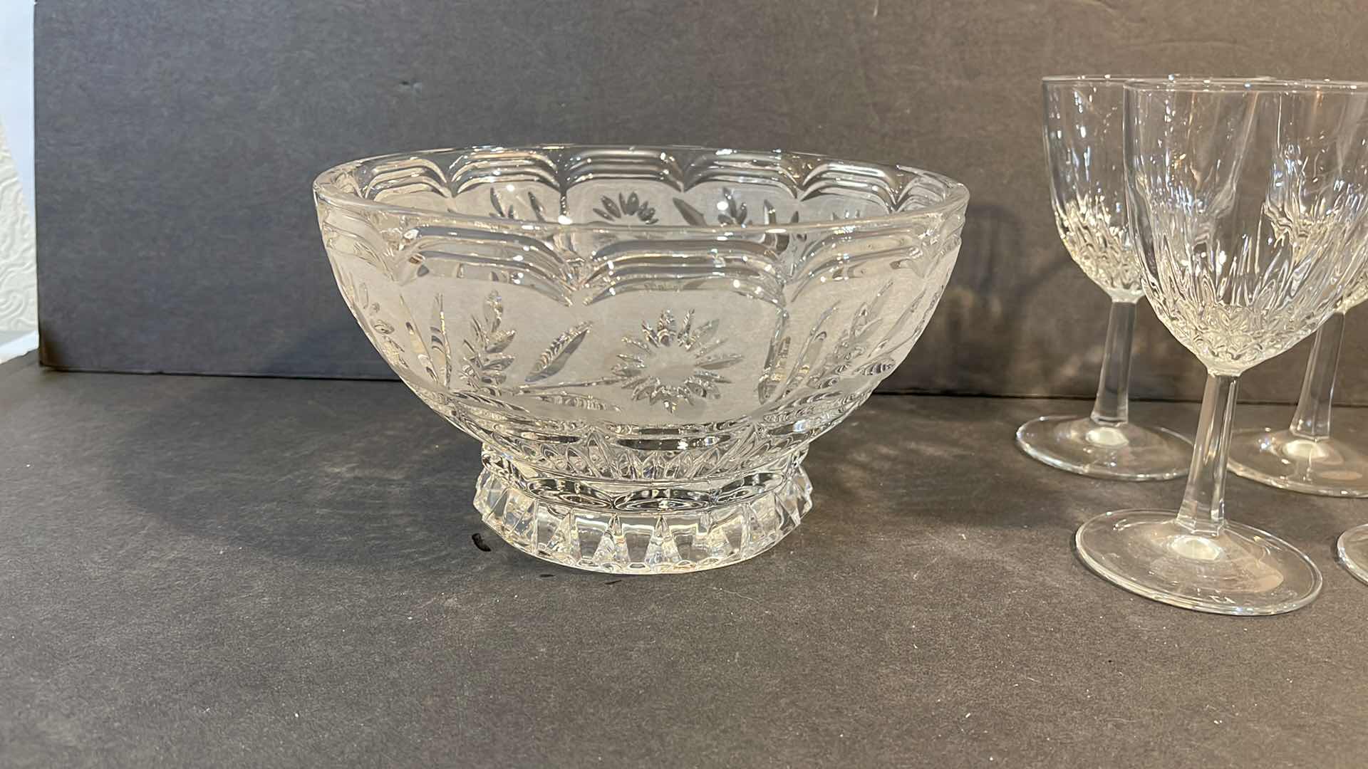 Photo 3 of Vintage cut, crystal bowl and crystal stemware